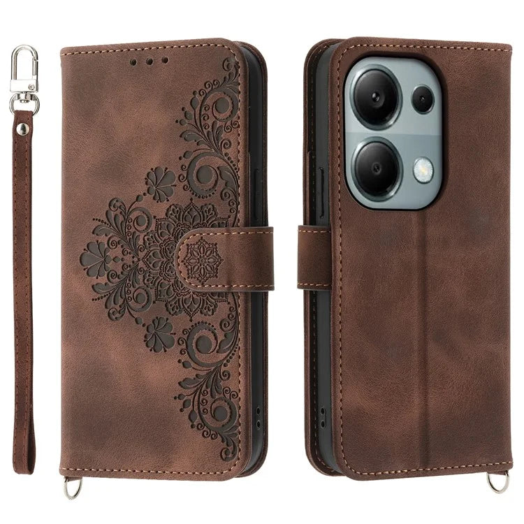 For Xiaomi Redmi Note 13 Pro 4G / Poco M6 Pro 4G Case Flower Pattern Skin-touch Phone Cover with 2 Straps
