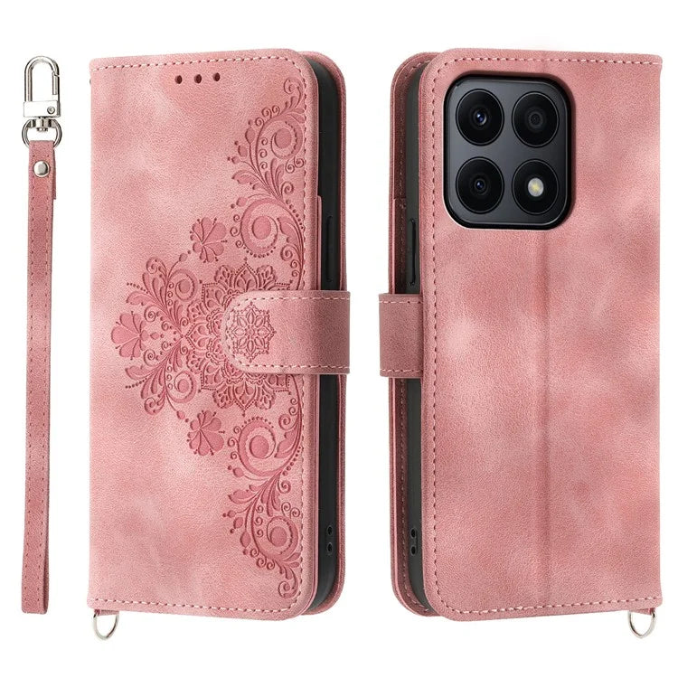 For Honor X8b 4G Wallet Case with Straps Flower Pattern Leather Phone Cover