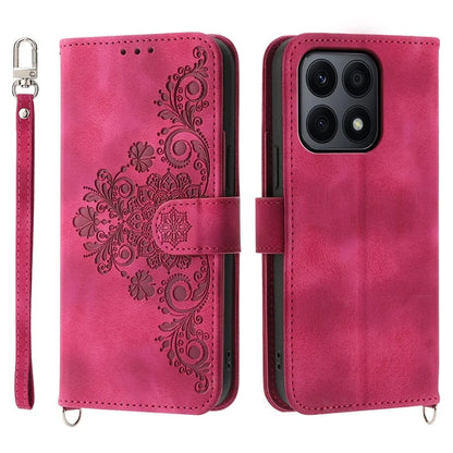 For Honor X8b 4G Wallet Case with Straps Flower Pattern Leather Phone Cover