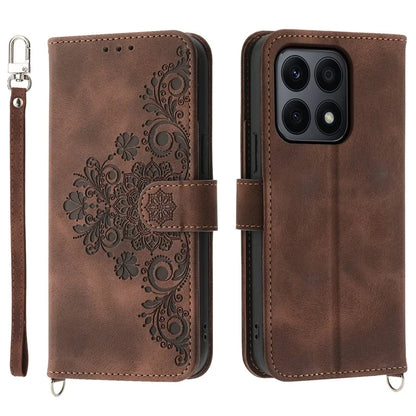 For Honor X8b 4G Wallet Case with Straps Flower Pattern Leather Phone Cover