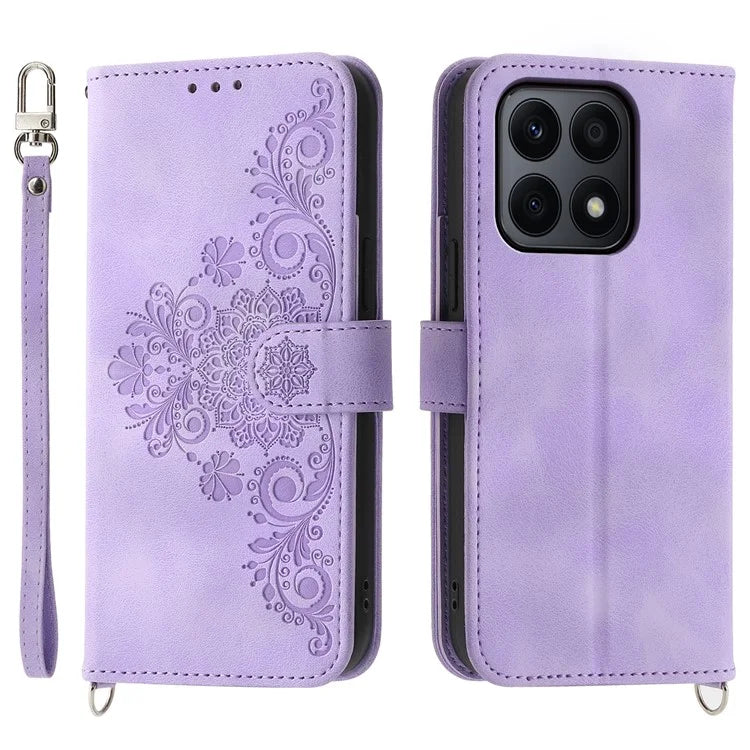 For Honor X8b 4G Wallet Case with Straps Flower Pattern Leather Phone Cover