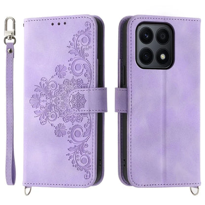 For Honor X8b 4G Wallet Case with Straps Flower Pattern Leather Phone Cover