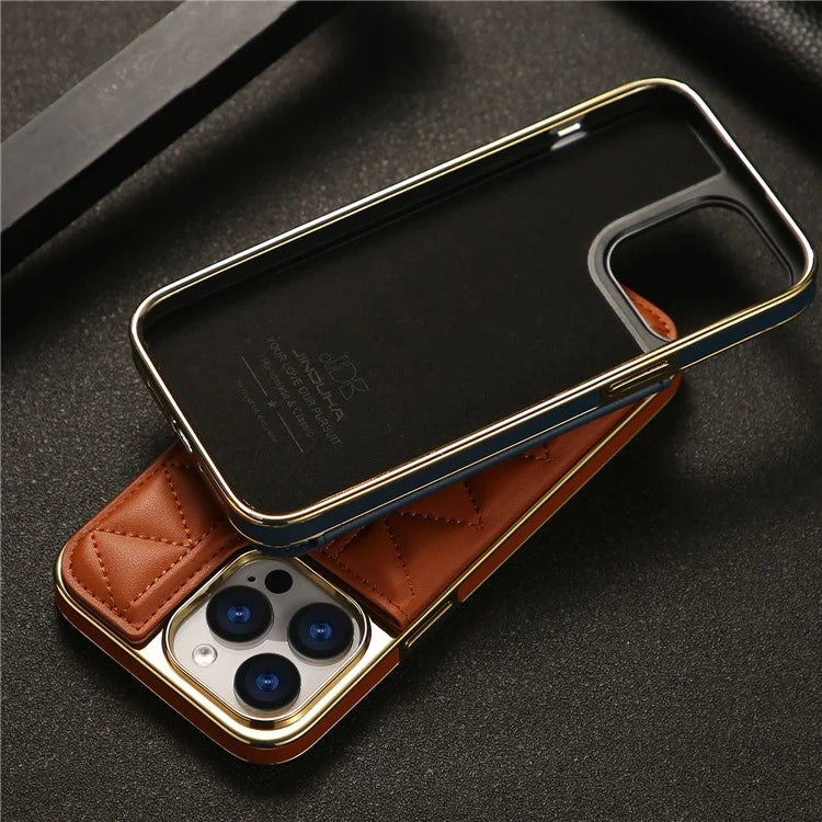 JINDUKA D4 Series for iPhone 14 Pro Max Case Triangle Pattern Leather+PC Phone Cover