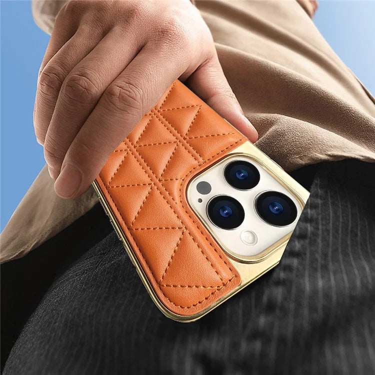JINDUKA D4 Series for iPhone 14 Pro Max Case Triangle Pattern Leather+PC Phone Cover