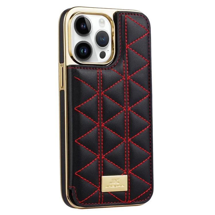 JINDUKA D4 Series for iPhone 13 Pro Case Card Slots Leather Coated PC Phone Cover Stitching Triangle