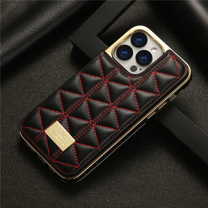 JINDUKA D4 Series for iPhone 13 Pro Case Card Slots Leather Coated PC Phone Cover Stitching Triangle