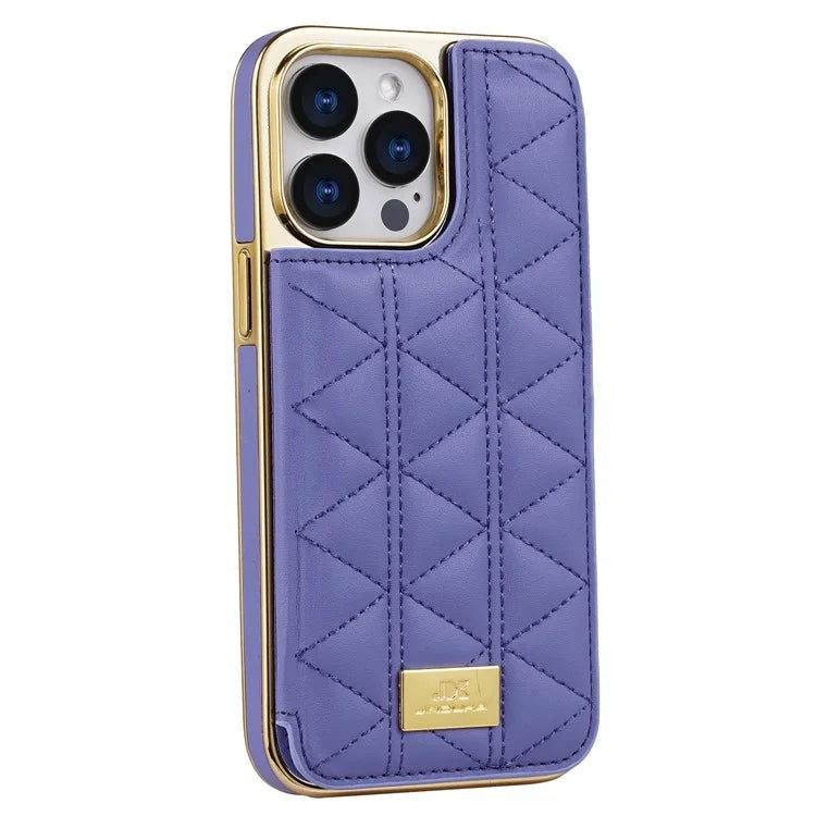 JINDUKA D4 Series for iPhone 13 Pro Case Card Slots Leather Coated PC Phone Cover Stitching Triangle