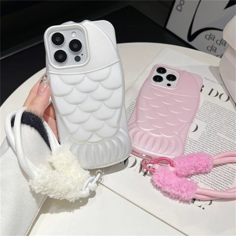 For iPhone 14 Pro Max TPU Case Fish Scale Pattern Anti-Drop Slim Phone Cover with Strap