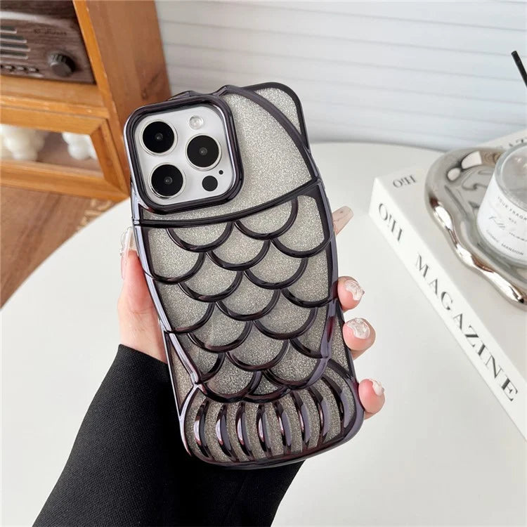 For iPhone 13 Pro Case Sparkly Soft TPU Fish Shape Electroplating Phone Cover