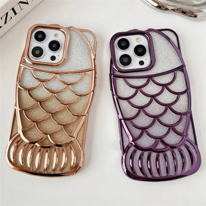 For iPhone 13 Pro Case Sparkly Soft TPU Fish Shape Electroplating Phone Cover