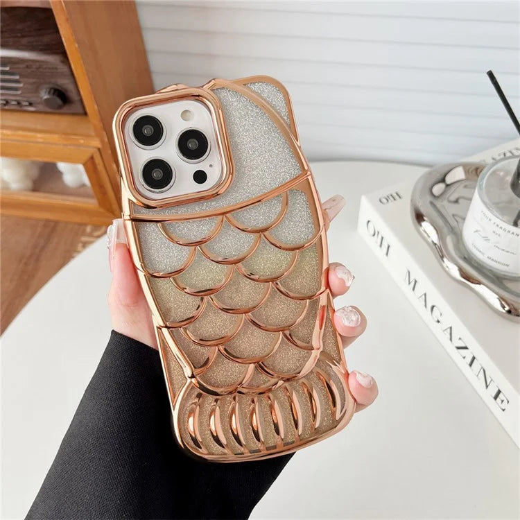 For iPhone 13 Pro Case Sparkly Soft TPU Fish Shape Electroplating Phone Cover