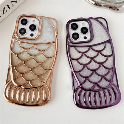 For iPhone 14 Pro Max Case Glitter Fish Shape TPU Electroplating Phone Cover