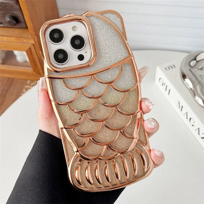 For iPhone 14 Pro Glitter Case Chubby Fish Design TPU Phone Cover