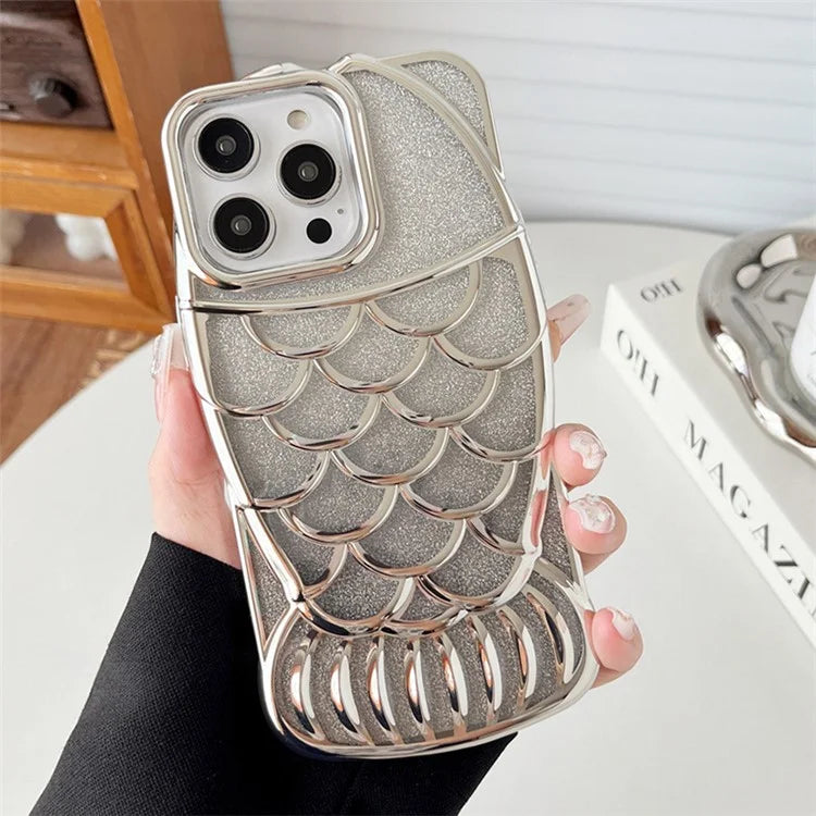 For iPhone 15 Pro Max Electroplating Case Chubby Fish Glitter Bling TPU Phone Cover
