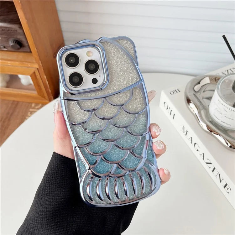 For iPhone 15 Pro Case Electroplating Bling Fish Shape Soft TPU Phone Cover