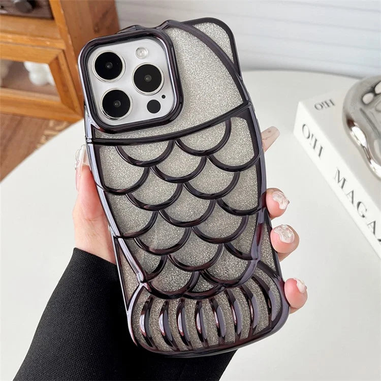 For iPhone 15 Pro Case Electroplating Bling Fish Shape Soft TPU Phone Cover