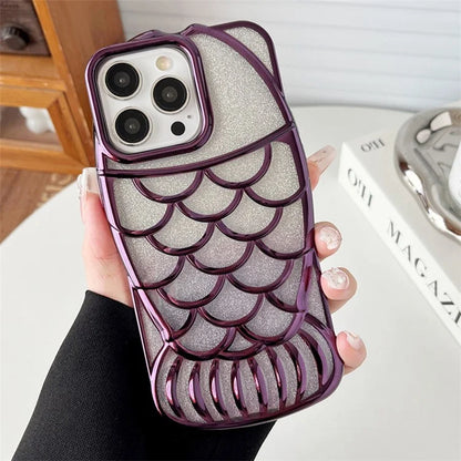 For iPhone 15 Pro Case Electroplating Bling Fish Shape Soft TPU Phone Cover