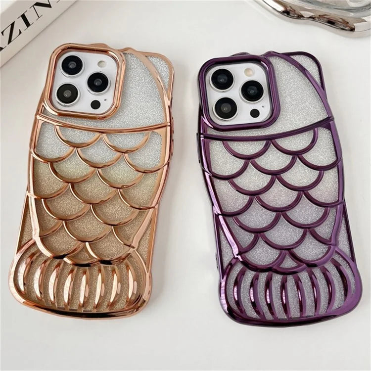 For iPhone 15 Pro Case Electroplating Bling Fish Shape Soft TPU Phone Cover