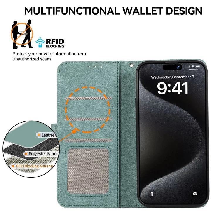 ABEEL For iPhone 15 Pro Cell Phone Cases RFID Blocking Wallet Shell