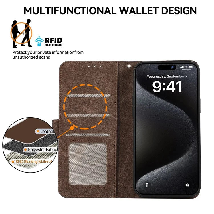 ABEEL For iPhone 15 Pro Cell Phone Cases RFID Blocking Wallet Shell