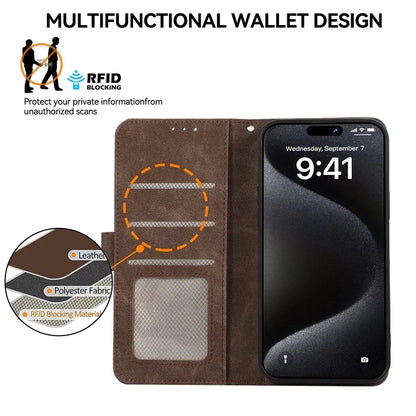 ABEEL For iPhone 15 Pro Cell Phone Cases RFID Blocking Wallet Shell