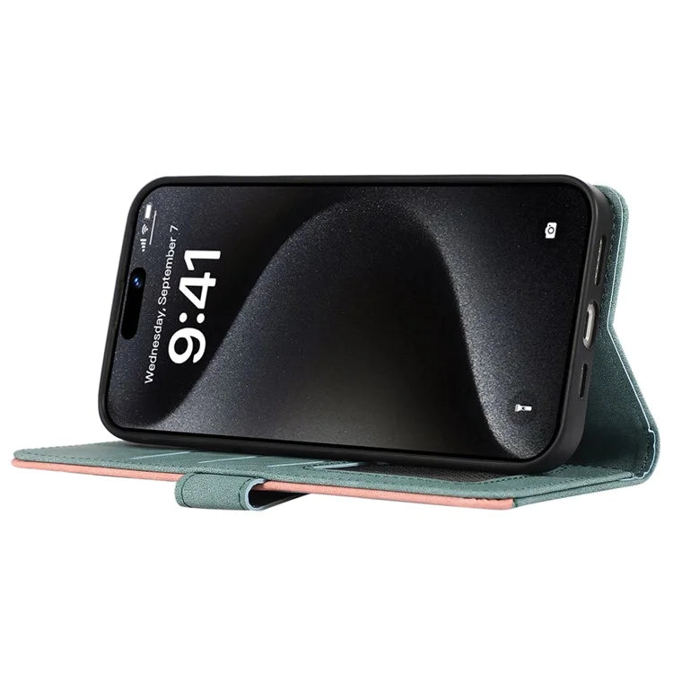 ABEEL For iPhone 15 Pro Max PU Leather Cover RFID Blocking Stand Phone Protective Case