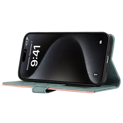 ABEEL For iPhone 15 Pro Max PU Leather Cover RFID Blocking Stand Phone Protective Case