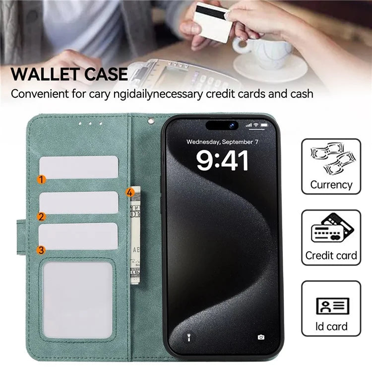 ABEEL For iPhone 15 Pro Max PU Leather Cover RFID Blocking Stand Phone Protective Case
