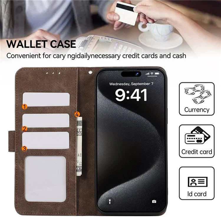 ABEEL For iPhone 15 Pro Max PU Leather Cover RFID Blocking Stand Phone Protective Case