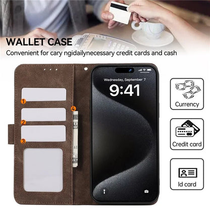 ABEEL For iPhone 15 Pro Max PU Leather Cover RFID Blocking Stand Phone Protective Case