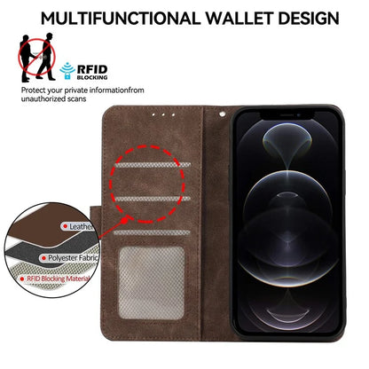 ABEEL For iPhone 12 / 12 Pro Case Color Matching RFID Blocking Leather Phone Cover with Wallet