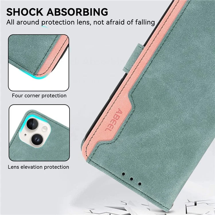 ABEEL For iPhone 13 Pro Wallet Case RFID Blocking Splicing Color Leather Phone Cover