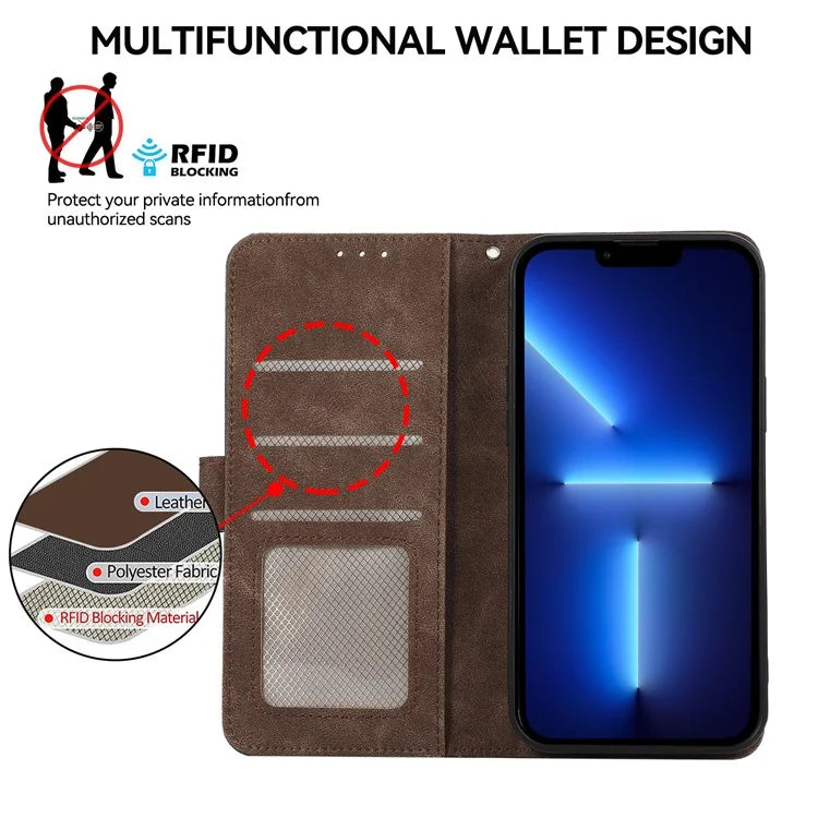 ABEEL For iPhone 13 Pro Wallet Case RFID Blocking Splicing Color Leather Phone Cover