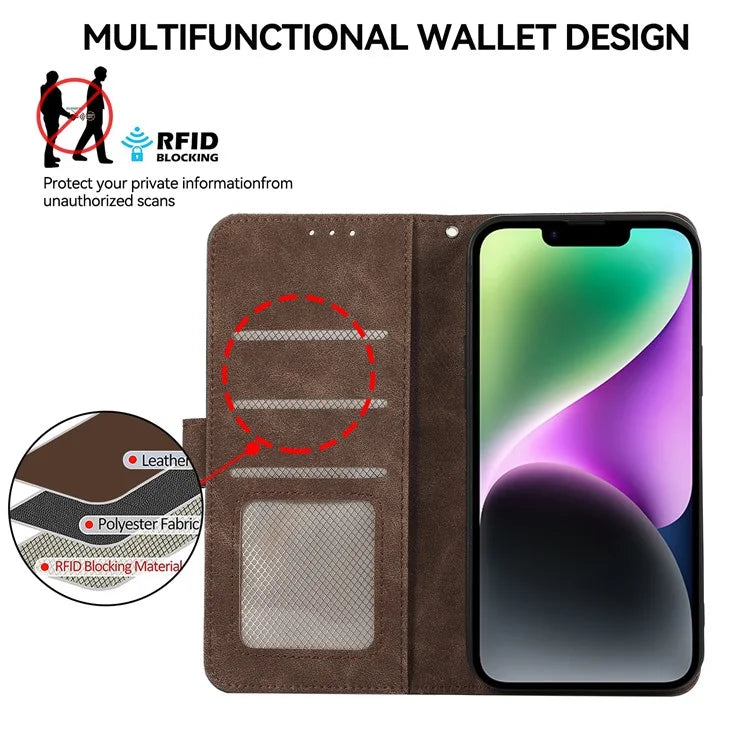 ABEEL For iPhone 14 Wallet Phone Case Color Matching RFID Blocking Leather Flip Cover