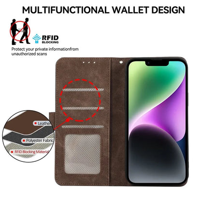 ABEEL For iPhone 14 Wallet Phone Case Color Matching RFID Blocking Leather Flip Cover