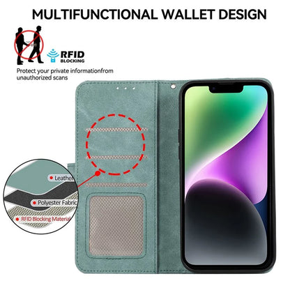 ABEEL For iPhone 14 Wallet Phone Case Color Matching RFID Blocking Leather Flip Cover