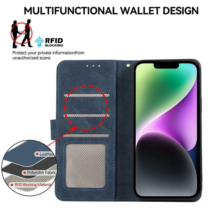 ABEEL For iPhone 14 Wallet Phone Case Color Matching RFID Blocking Leather Flip Cover