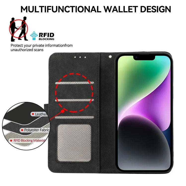 ABEEL For iPhone 14 Wallet Phone Case Color Matching RFID Blocking Leather Flip Cover