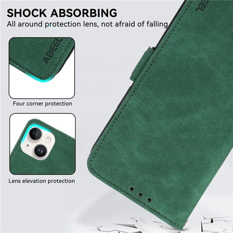ABEEL For iPhone 14 Plus Wallet Case PU Leather RFID Blocking Phone Stand Cover