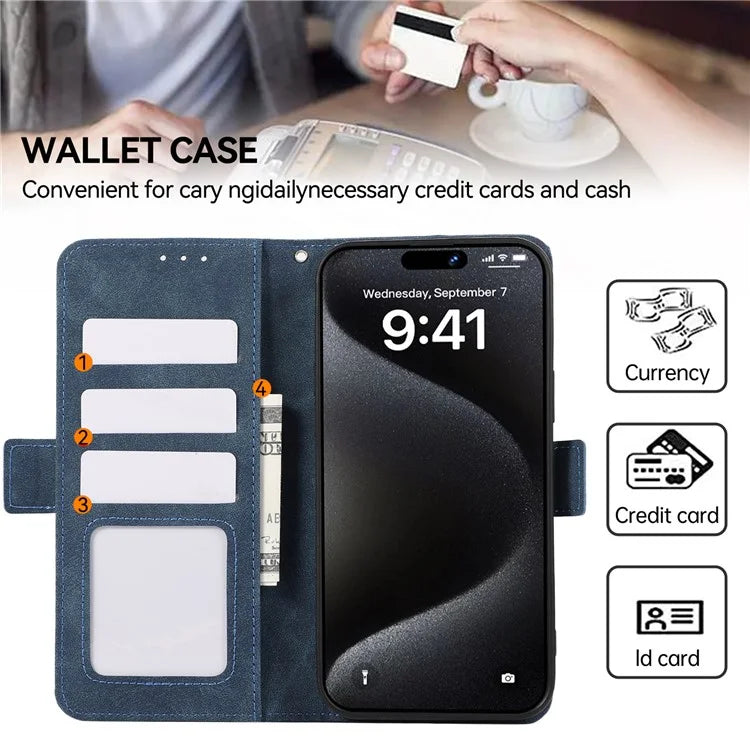 ABEEL For iPhone 15 Pro Max Wallet Case PU Leather Stand Blocking RFID Phone Cover