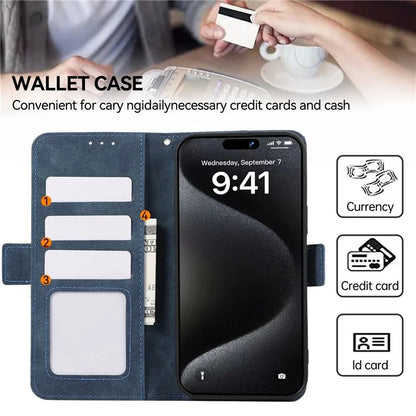 ABEEL For iPhone 15 Pro Max Wallet Case PU Leather Stand Blocking RFID Phone Cover