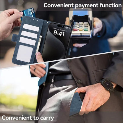 ABEEL For iPhone 15 Pro Max Wallet Case PU Leather Stand Blocking RFID Phone Cover
