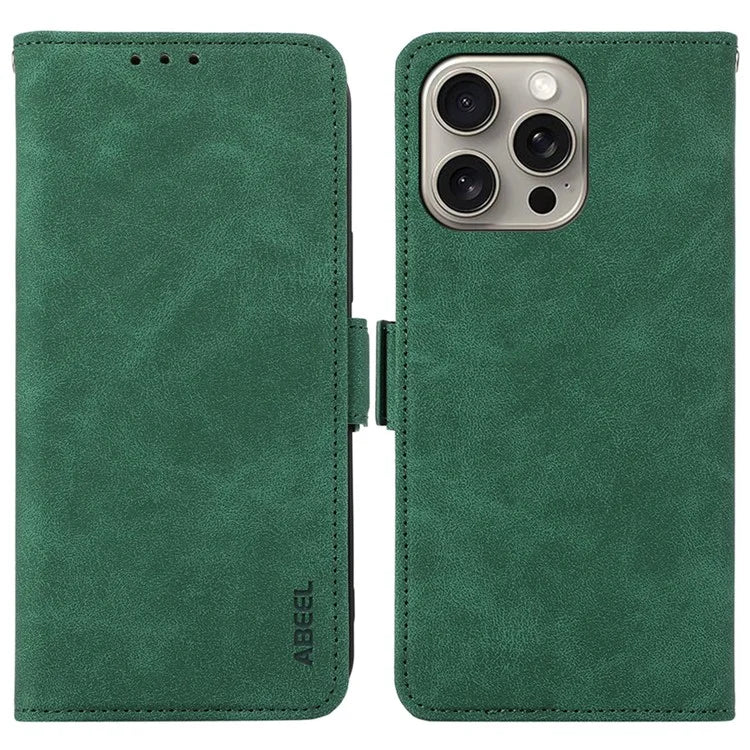 ABEEL For iPhone 15 Pro Max Wallet Case PU Leather Stand Blocking RFID Phone Cover