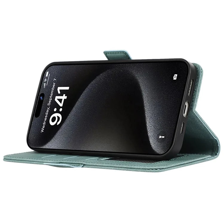 ABEEL For iPhone 15 Pro Max Wallet Case PU Leather Stand Blocking RFID Phone Cover