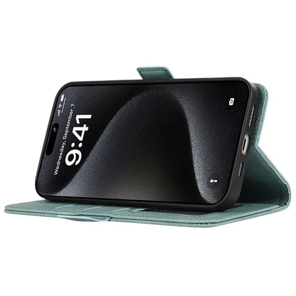ABEEL For iPhone 15 Pro Max Wallet Case PU Leather Stand Blocking RFID Phone Cover