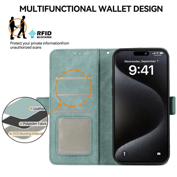 ABEEL For iPhone 15 Pro Max Wallet Case PU Leather Stand Blocking RFID Phone Cover