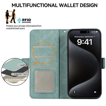 ABEEL For iPhone 15 Pro Max Wallet Case PU Leather Stand Blocking RFID Phone Cover