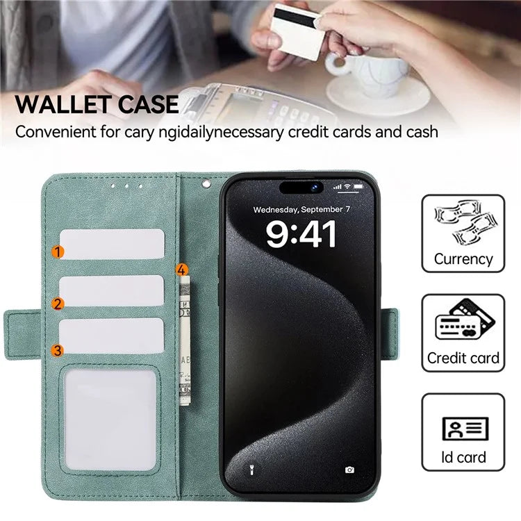 ABEEL For iPhone 15 Pro Max Wallet Case PU Leather Stand Blocking RFID Phone Cover
