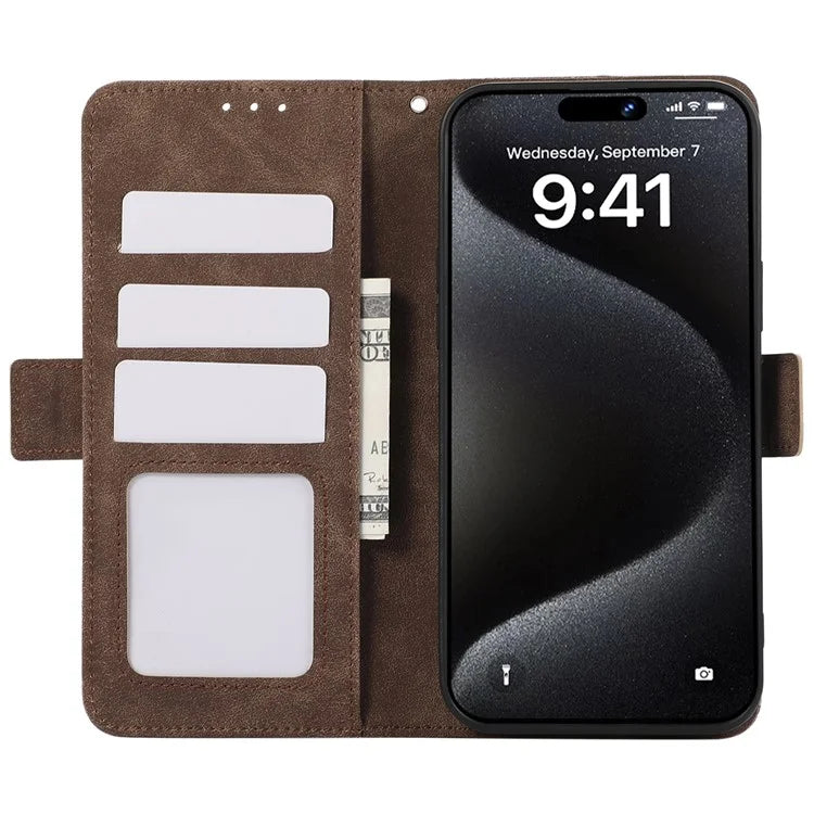 ABEEL For iPhone 15 Pro Max Wallet Case PU Leather Stand Blocking RFID Phone Cover