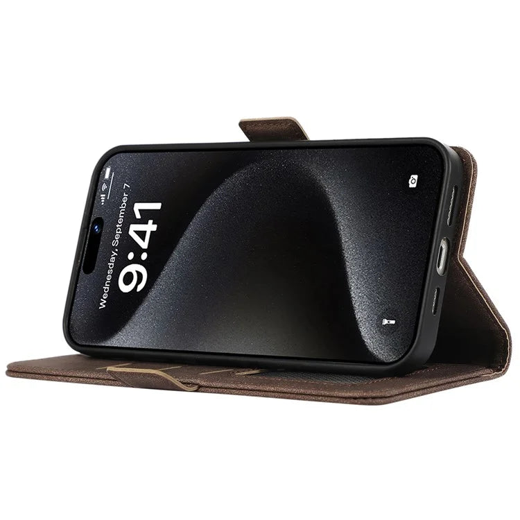 ABEEL For iPhone 15 Pro Max Wallet Case PU Leather Stand Blocking RFID Phone Cover